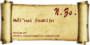 Nánai Zsaklin névjegykártya